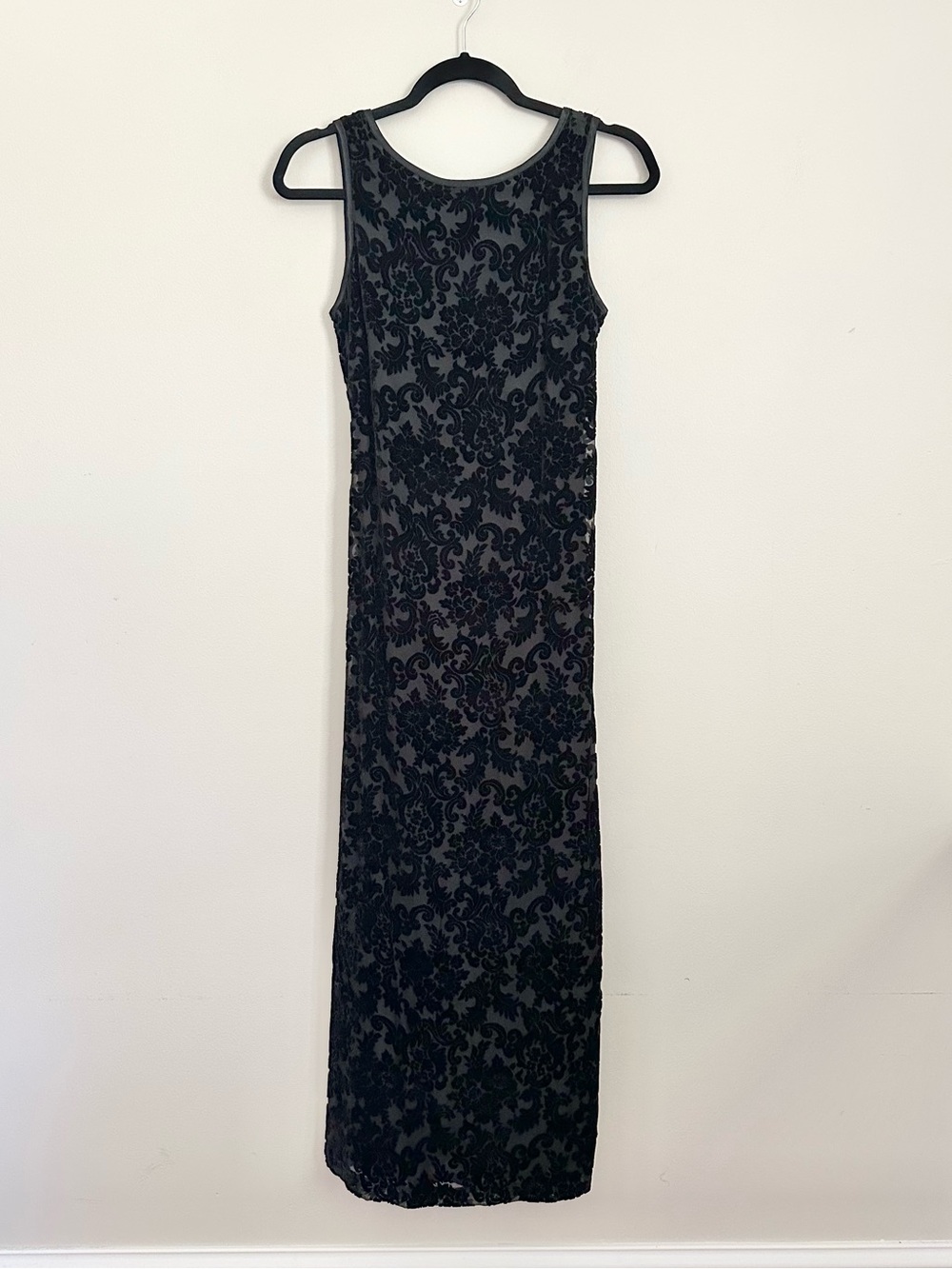 Vintage 90s Black Maxi Dress Floral Velvet Burnout Whimsigoth Dark Romantic 4